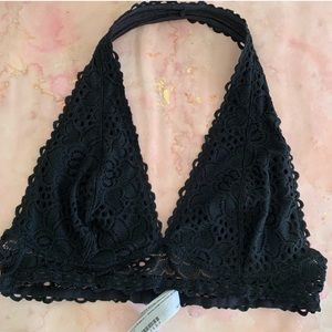 Crochet lace black Halter Bralette L